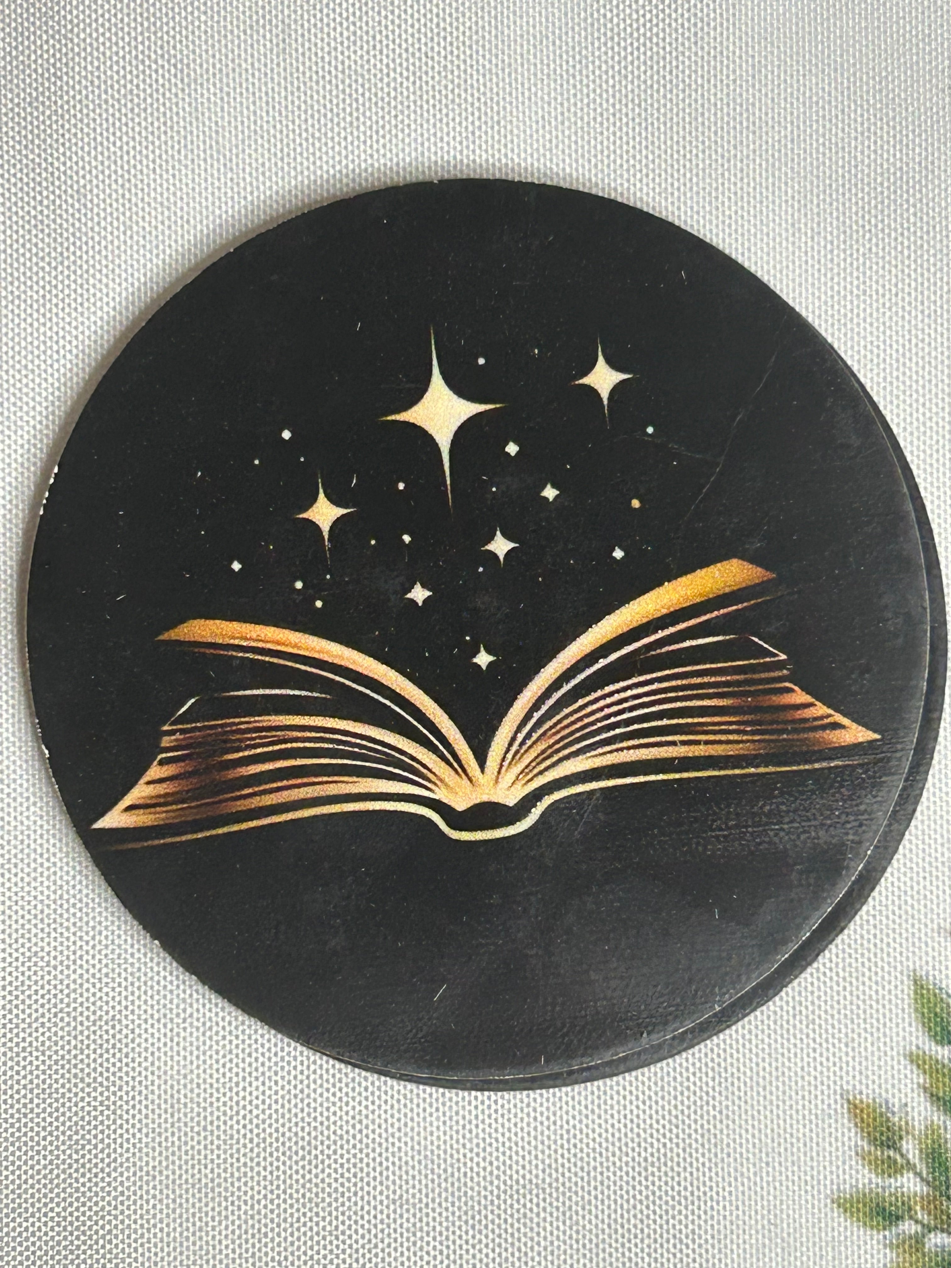 Wooden book lover coaster dark