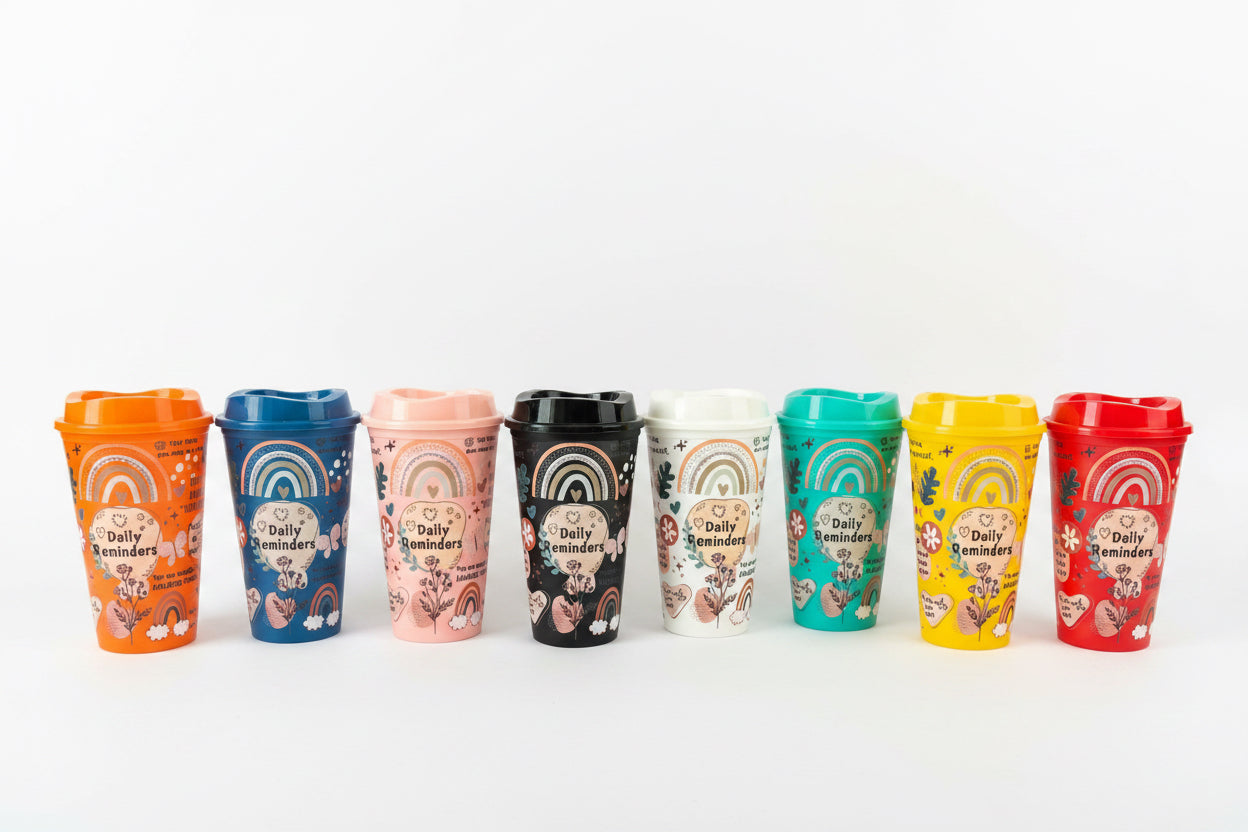 Daily motivation travel cup with lid