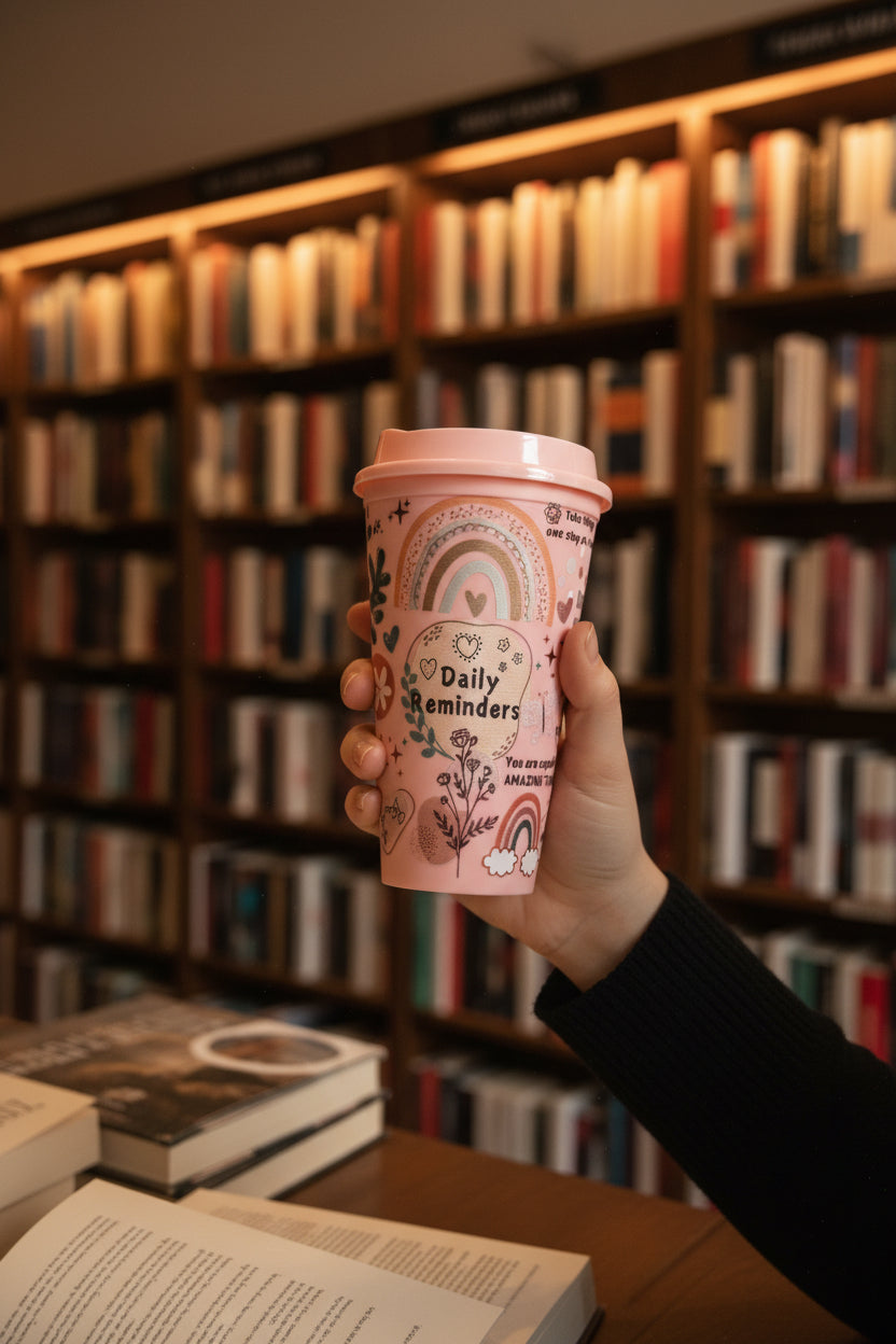 Daily motivation travel cup with lid