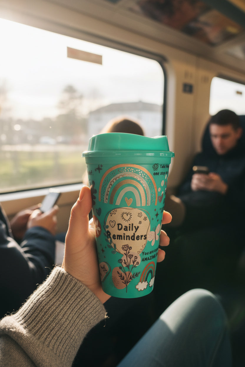 Daily motivation travel cup with lid