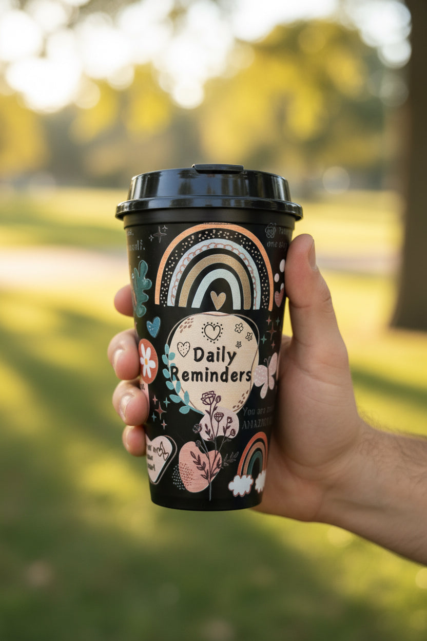 Daily motivation travel cup with lid