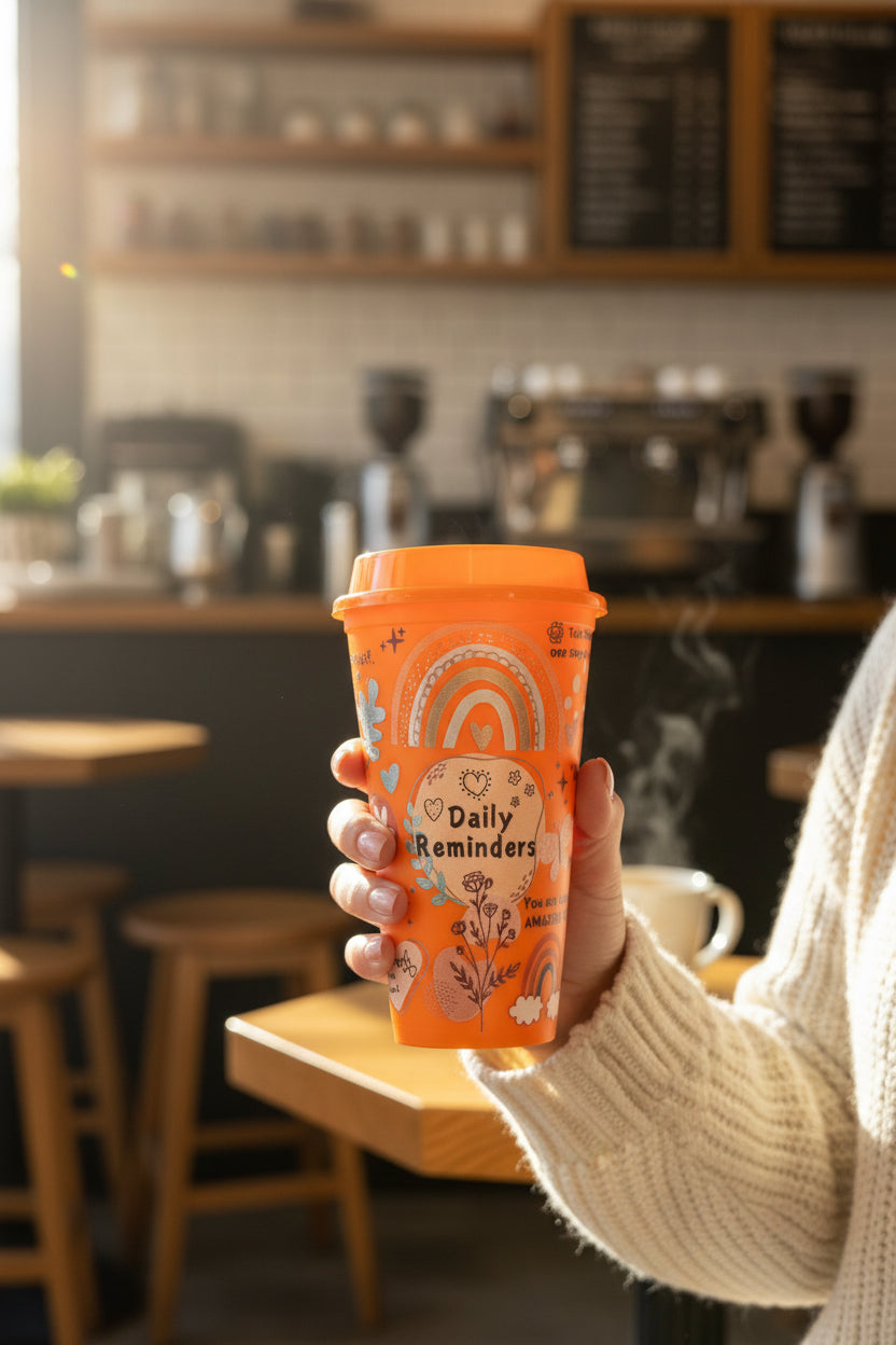 Daily motivation travel cup with lid