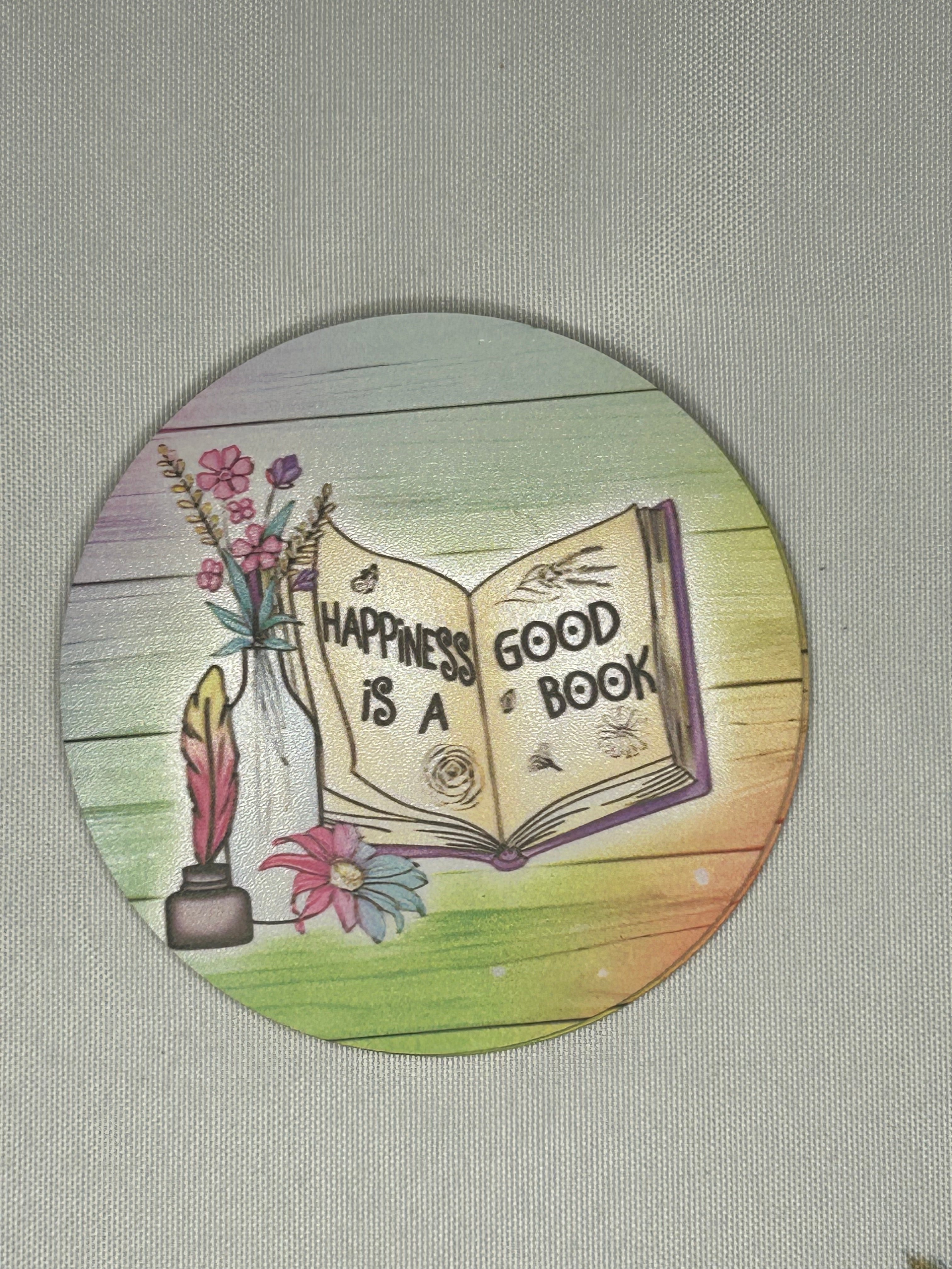 Wooden book lover coaster pinky