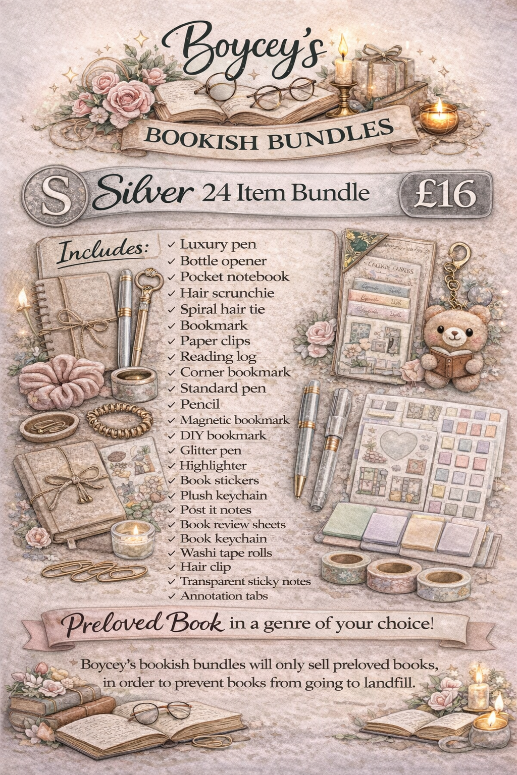 24 Item - Silver bookish bundle