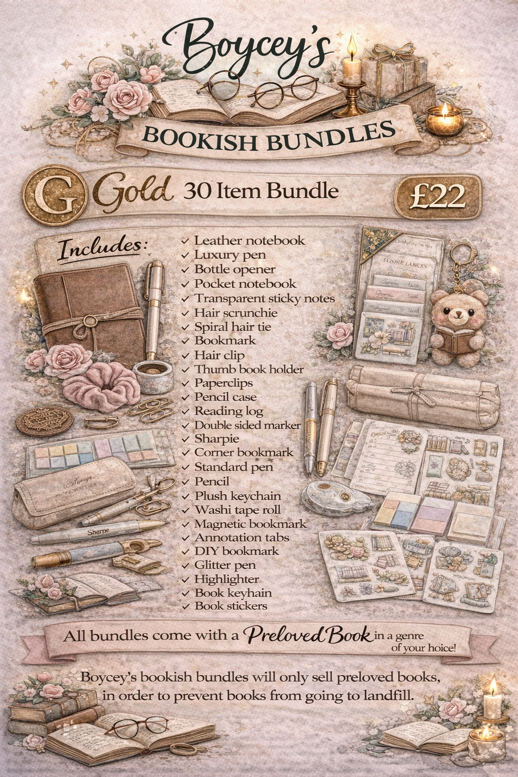 30 item - Gold bookish bundle