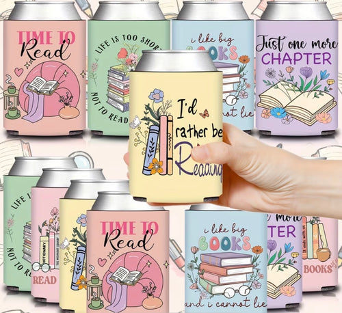 Can Sleeve - Colourful book lover thermal cooler sleeves - random colour
