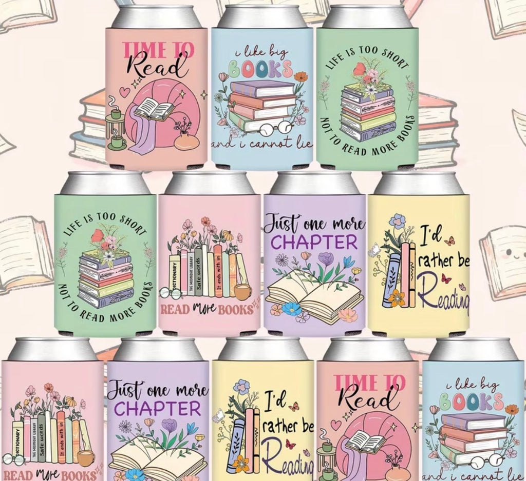 Can Sleeve - Colourful book lover thermal cooler sleeves - random colour