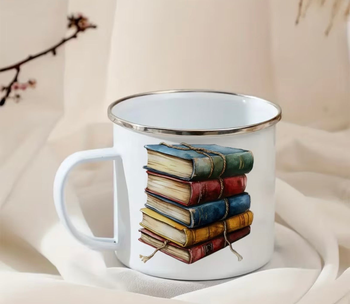 Enamel Mug - Book Lover Design perfect gift for readers