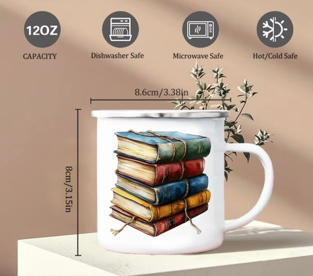 Enamel Mug - Book Lover Design perfect gift for readers