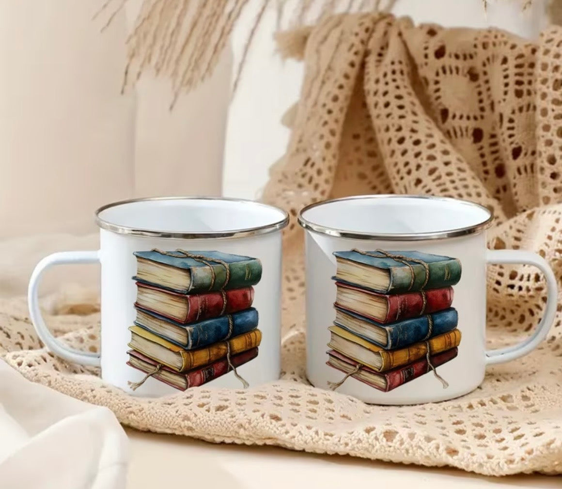 Enamel Mug - Book Lover Design perfect gift for readers
