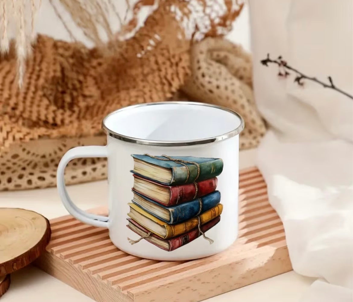 Enamel Mug - Book Lover Design perfect gift for readers