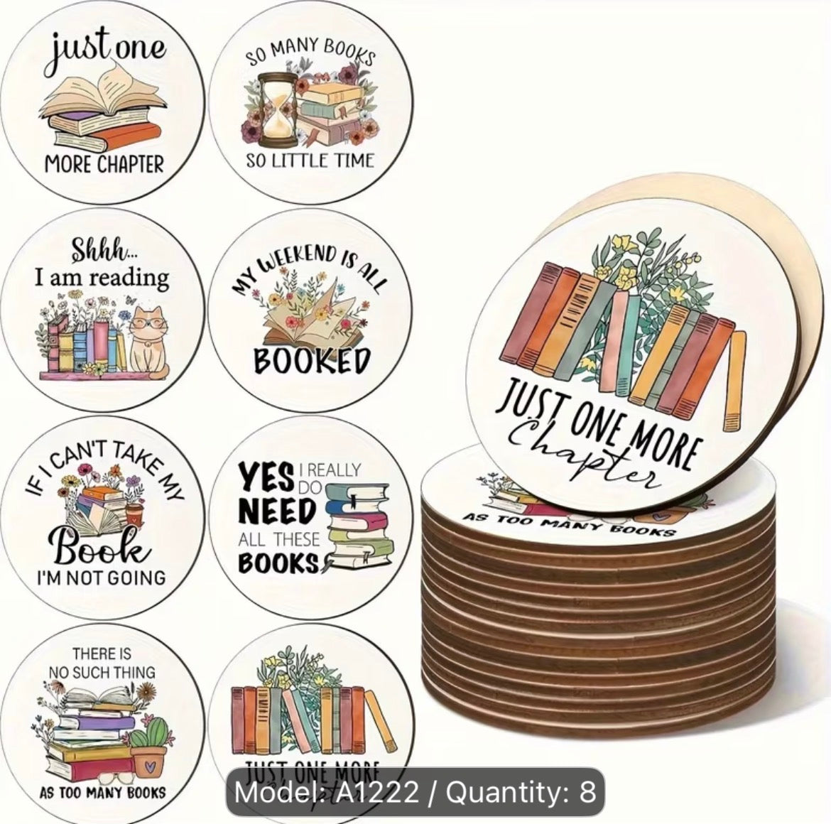 White book themed wooden coasters