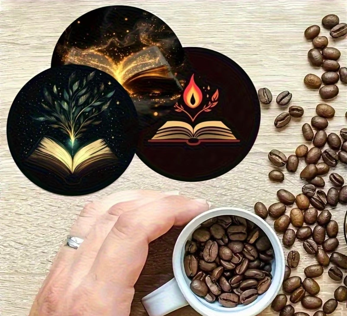 Wooden book lover coaster dark