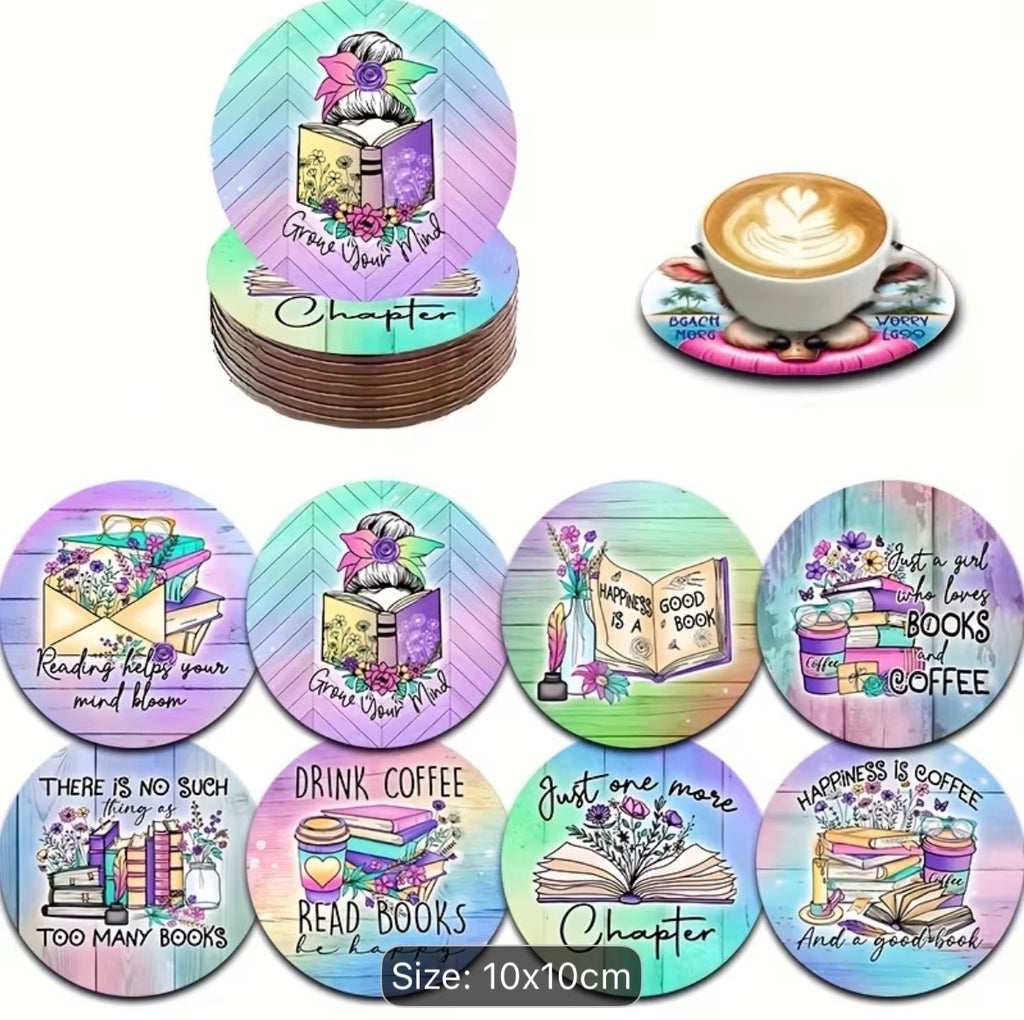 Wooden book lover coaster pinky