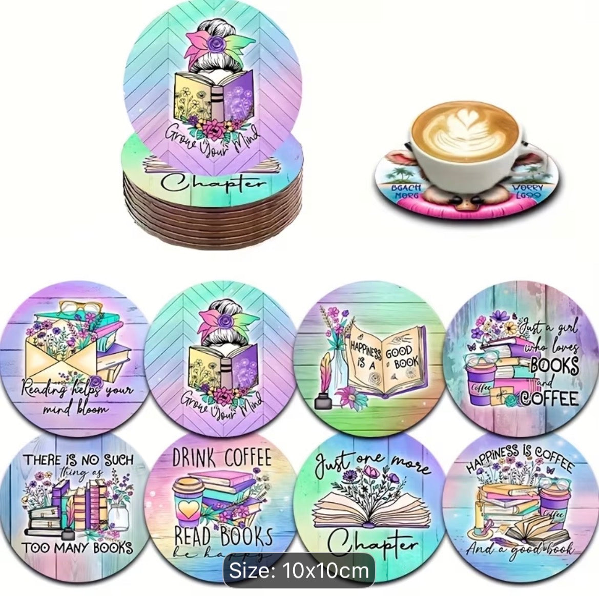 Wooden book lover coaster pinky