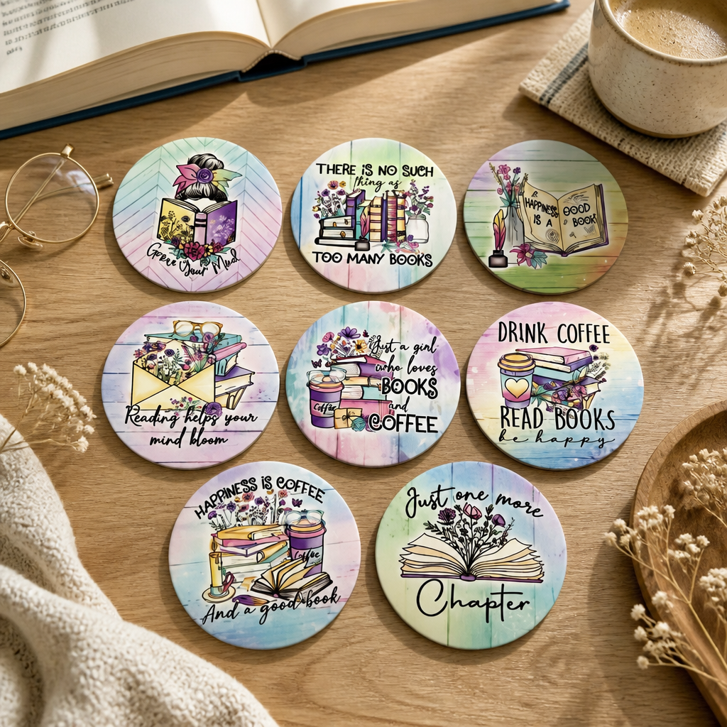 Wooden book lover coaster pinky