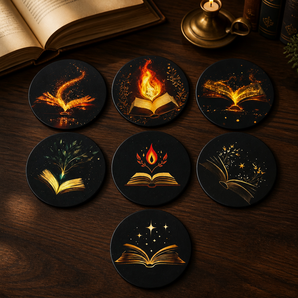 Wooden book lover coaster dark